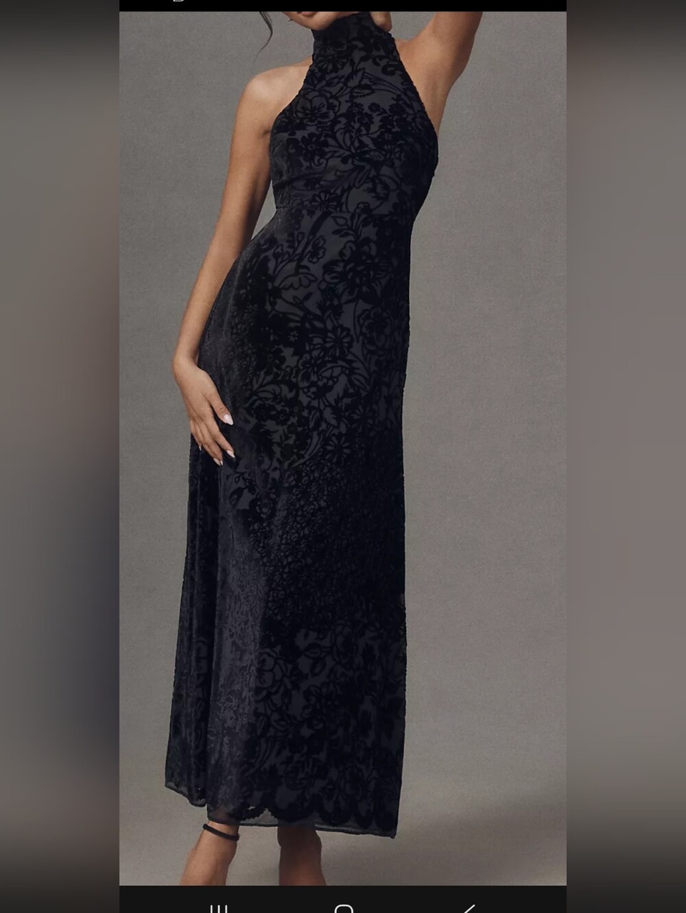 BHLDN Black Floral Burnout Halter Maxi Dress( Broken Zipper)